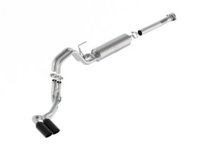 Ford F-150 Performance Exhaust - Dual Side Exit - Ford Racing - Sport Cat-Back, 304 Stainless Steel, Black Chrome Plated Tips - Black - `21-`24 Ford F-150 Performance Exhaust - Dual Side Exit - Ford Racing - Sport Cat-Back, 304 Stainless Steel, Black Chrome Plated Tips - Black - `21-`24